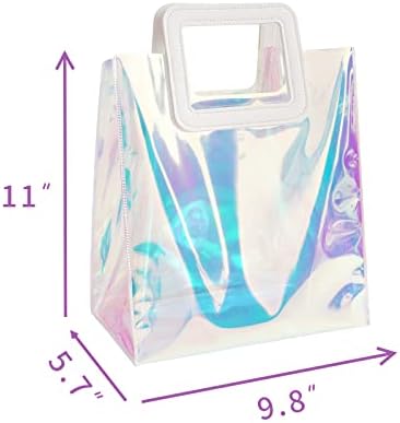 USREA 5kom holografska poklon torba 9,8×11×5,7 Iridescent Tote PVC torbice vodootporne poklon wrap torbe za kupovinu, jasna Rođendanska