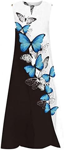Zervoba Ljetne haljine za ženske haljine bez rukava Maxi sa džepovima Bohemian Haljina spremnika Leptir Floral Senderss