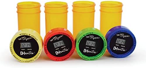 BH NUTRA -4 pakovanje-vrijeme od posljednjeg otvaranja poklopca tajmera otpornog na djecu za bočice na recept - Smart Pill Tajmer za bočicu s lijekom za tablete s poklopcem za Tajmer za bočicu s tabletom i 1.8 Oz Ćilibarom