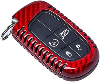 Misslue Carbon Fiber Key FOB poklopac za daljinski ključ Jeep Car, za Jeep Cherokee Compass Grand Cherokee srt Renegade Smart Car Tipka, lagana svjetlost Glossy Finish tipka FOB futrola - Stil - Crveni