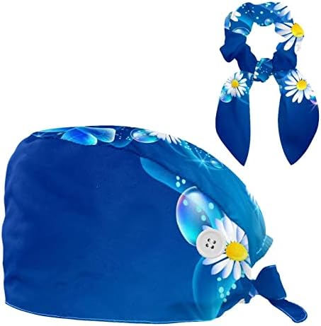 Medicinske kape Podesiva radna kapa sa tipkama i lukom kose Scrunchy plavi leptiri mjehurići daisy cvjetno nebo