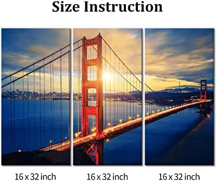 My Easy Art-San Francisco Wall Art Decor poznati Golden Gate Bridge at Sunrise Canvas Pictures Artwork 3 Panel moderni pejzažni Slikarski