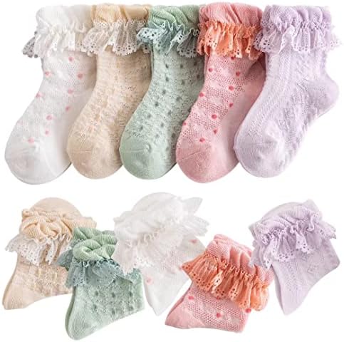 Amiyan Baby Girl 5-paket ruffle čarape Toddler čipke čarape novorođene / novorođenčad / djevojčice / djevojke Ripple Edge čarape