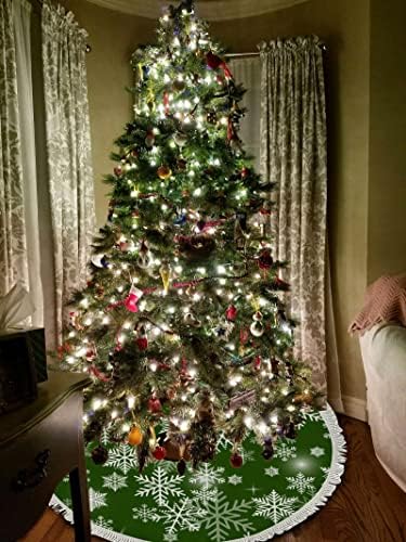 Xollar Xmas Tree suknje velike 48 zelena bijela snježna pahuljica, unutarnji božićni ukrasi na otvorenom prostirku za zimsku zabavu Nova godina sa tesselima