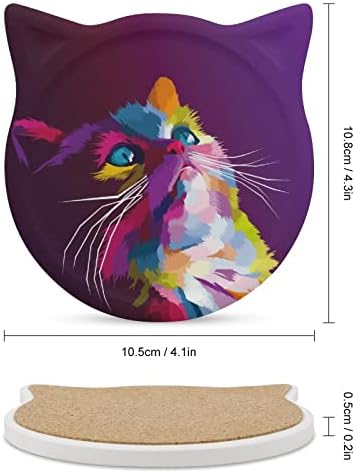 Šareni mačji Pop Art portret u obliku mačke keramički podmetač slatki upijajući podmetači podloga za zaštitu stola za uređenje kućne kancelarije