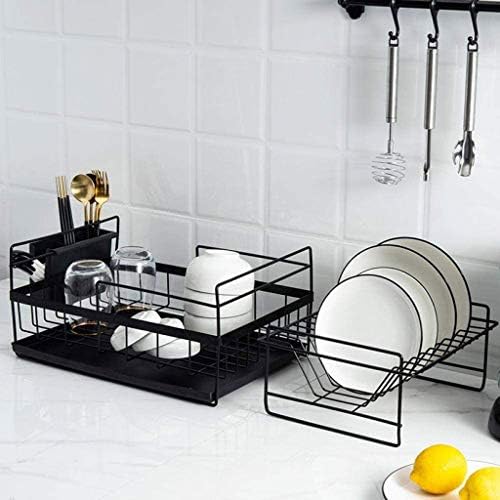 PDGJG Crni nosač za suđe - kuhinjski metalni stalak za suđe, uklonjiva pločasto sudop za sudoper Kašikom za pohranu