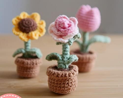 WellieSTR Easy Amigurumi: 3 kompleta kompleta za pletenje cvijeća za heklanje, uključuje pređu za heklanje, udicu i igle
