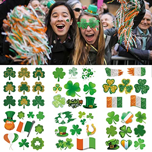 Cuteliili Day Patrick-ov dan Privremena tetovaža 100 + kom, zabava favorizira irska zastava Shamrock 12 listova naljepnica za autiju i djecu