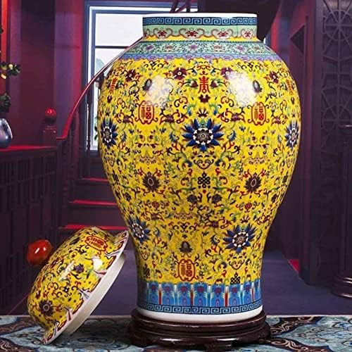 CNPraz Žuti antikni Jingdezhen Keramički đumbir Jar, kineski luksuzni zlatni hram JAR vaza dnevni boravak cvjetni aranžman za uređenje za uređenje doma