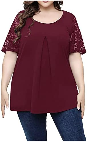 Ženska Ljetna jesenska bluza odjeća kratki rukav Crewneck čipka pamuk plus veličina osnovna gornja majica za djevojčice ZS ZS