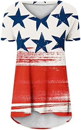 Četvrti julske košulje za žene kratki rukav V izrez Visoka niska neovisnost vrhovi prevelike košulje sa trbuhom patriotske kuće za