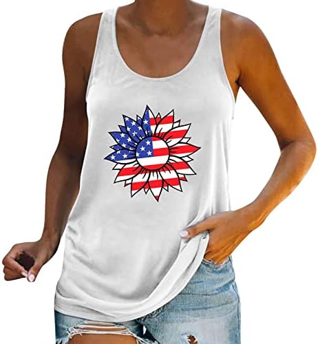 Ženske tenkove na vrhu američke zastave tiskane košulje Ljeto ručno sredstvo za trkač bez rukava, prsluk od suncokreta, majice