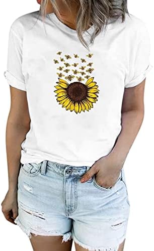 Ženska ljetna majica vrhovi grafička zabavna grafička košulja za suncokret za žene slatka cvijeta kratki rukav casual tee