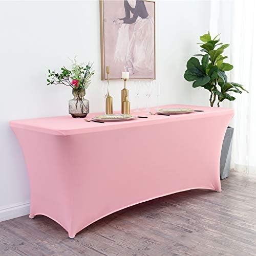 Manmengji Pink Spandex stol 6 FT, Stretch Stolcloths za standardne preklopne tablice, univerzalne pravokutne opremljene stolne krpe