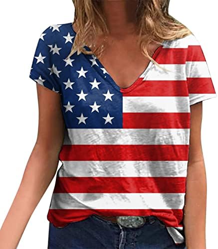 Cute Workout T Shirts Dan nezavisnosti za žene Print Daily Summer Shirts for Women's V Neck Tank Tops American
