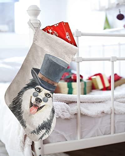 Božićne čarape 18 Veliki Xmas kamin Viseći čarape Dekoracija - gospodin Husky Stoke za Božić - Domaći ukrasi Party Dobavljači i pokloni - Husky Dog u šeširu