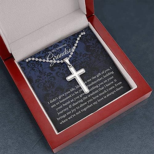 Nakit za poruke, ručno izrađena ogrlica - personalizirani poklon križ, moj unuk poklon od bake, bake i unuka, božićnog poklona, ​​nakita