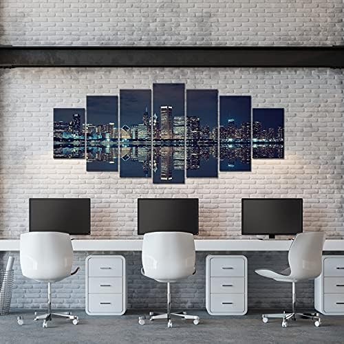 7 panel Extra Large Chicago Skyline Canvas Wall Art Print Modern Cityscape Commercial Downtown Painting City Pictures for Home Decor
