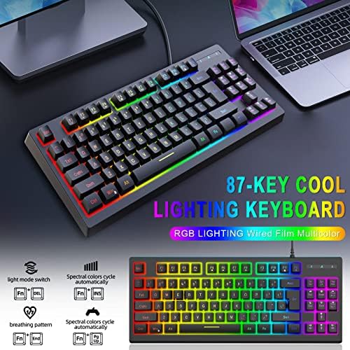 Charella Gaming 87keys ergonomska USB žičana Tastatura sa pozadinskim osvetljenjem 6 vrsta LED svetlosnog efekta za PC moderne kancelarijske