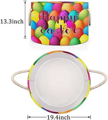 Sretan Uskršnji šareni jaja velike okrugle košare za skladištenje basketa za pranje rublja s ručicama pokrivač za skladištenje za