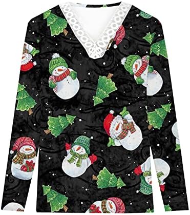 Ženska V izrez Božićna majica Dugi rukavi Smiješni slatki snjegovinski grafički tunik Vrhovi labave casual bagesy pulover bluza