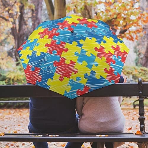 Svijest o autizmu šareni Puzzle Vjetrootporni putni kišobran lagani UPF 50+ UV zaštitni Sklopivi kišobran za posao Lični