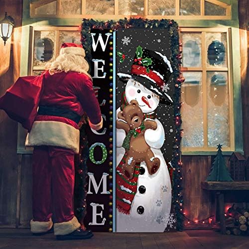 Božićno dobrodošao snjegonski fotografski vrata Banner Backdrop Tkanina Zima Slatka na otvorenom Snowman Backdrop Božićna pahuljica za zimsku božićnu praznicu Dekoracija, 6 x 3 stopa