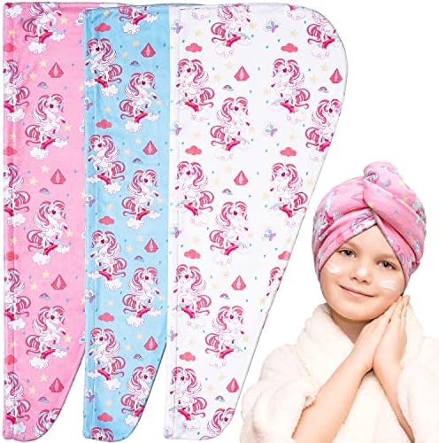 MEETRUE Kids Hair ručnik za djevojčice, 3pack Unicorn Microfiber ručnik za kosu za djecu Hair ručnik za kosu sa dugmetom Super Water