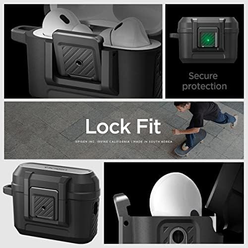 Spigen Lock Fit Dizajniran za Airpods Pro 2ND CASE za generaciju sa sigurnosnim klipkom, Airpods Pro 2 CASE poklopac sa privjeskom sa ključem - crna
