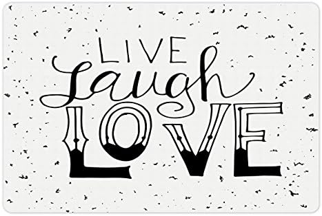 Ambesonne Live Laugh Love pet Mat za hranu i vodu, riječi ruku izvući stil tipografske dizajn pozitivan Hipster, pravougaonik neklizajuće