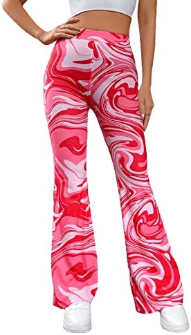 Oyoungle Ženski cvjetni print Visoki struk joga hlače široke nogave hlače Bell donje pantalone