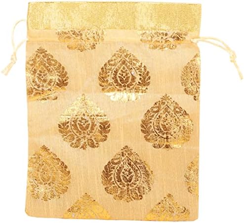 Torbe sa vezicama od dodirnog kamena tradicionalne indijske ručno izrađene od Brokatne tkanine u obliku lista fikusa. Savršen za poklone nakit Vjenčanja Sweet distribucija Set 9 jarke zlatne torbice torbice Potli.