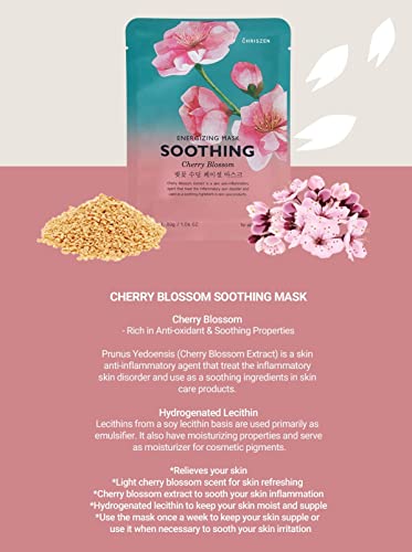 Chriszen Energizirajuća maska za lice umirujuća Cherry Blossom 1s 30g-dolazi sa svijetlim mirisom Cherry blossom za osvježavanje kože i ekstraktom Cherry blossom za umirivanje vaše kože.