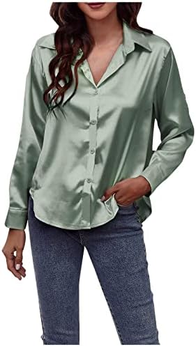 Tifzhadiao ženski satenski bluza s dugim rukavima majica do dolje V izrez casual majica Office Business majica za žene