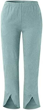 Žene povremene visoke struke široke pantalone za noge pamučne posteljine elastične strugove casual labavih hlača sa džepovima