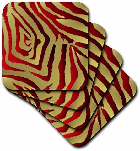 3Droza Lee Hiller dizajnira Rab Rockabilly - Rab Rockabilly Zebra Print Metallic Crvena i zlata - Set od 8 podmetača - meka