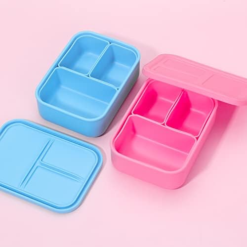YFBXG silikonska bento kutija, 3 odjeljak za ponovno zakraćivanje Bento ručak za odrasle, Snack kontejner sa 3 uklonjiva kontejner, ružičasta