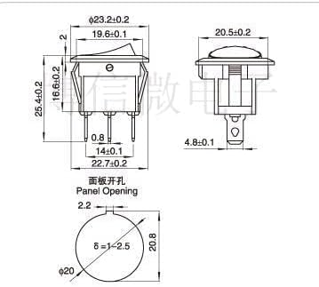 10pcs / lot crvena svjetiljka za oči 2 datoteka 3 noge dvije štandove otvorene kružne rupe 20mm 12V STOPOV prekidač rocker Snaga