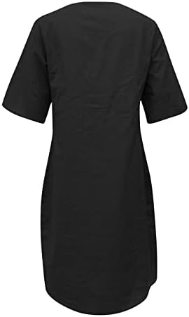 Ayaso ženska prevelika pamučna posteljina kratka rukava s kratkim rukavima okrugla vrat ljetna casual haljina džepna obična a-linija Flowy haljina