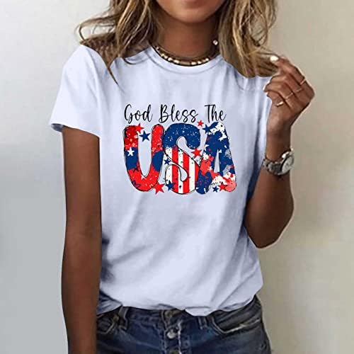 Ženska majica Američka zastava vrhovi dan neovisnosti Dnevni majica O-izrez Skraćena rukavica Summer Patriotska casual fit bluza