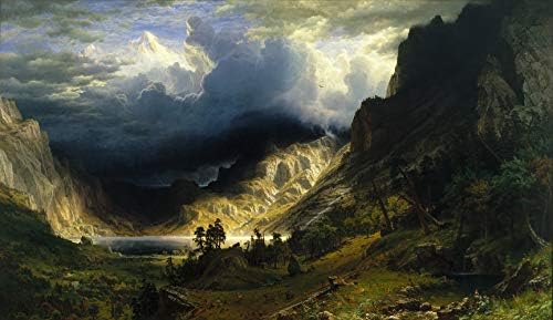 OLUJA U STJENOVITIM PLANINAMA, MT. ROSALIE, izdavač Albert Bierstadt 1869. Ručno Obojena Reprodukcija Ulja Na Platnu. Neuramljen i neopterećen. Veličina slike: 67x39inch.