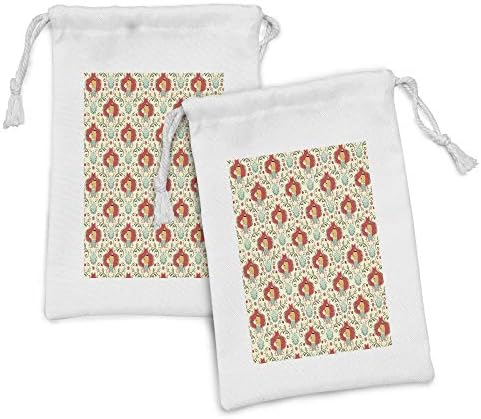 Lunadljiva životinjska tkanina set od 2, štenadski pas sa chevron klasičnim viktorijanskim efektima dizajn, male torbe za vuču za toaletne potrepštine maske i favorizira, 9 x 6, krem ​​crvena metvica zelena