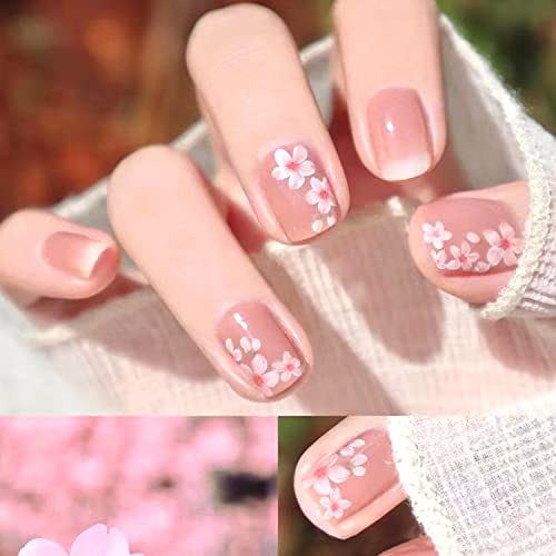 Flower Press na noktima kratki Pink Cherry Blossom kvadratni lažni nokti sa ljepilom za nokte francuski umjetni akril puni poklopac