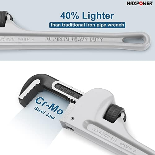MaxPower 14-inčni ključ za cijevi, 40% lakši aluminijski vodovodni ključ, teški ključevi od ravnih cijevi maks. Kapacitet 2 inča
