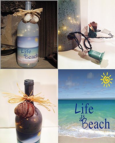 Život je plaža - dekorativna svjetlost boca vina sa svjetlima - boca umjetnosti, kućni akcenti dekor, svjetiljke za boce vina