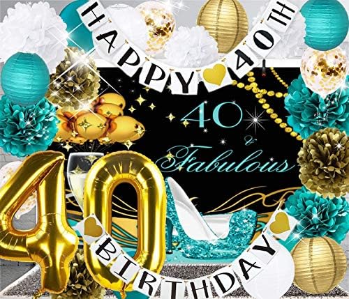 40. rođendanski ukrasi za žene Teal Gold Confetti Latex baloni Zlatni teal 40 rođendan Fotografija Dekoracija pozadina Happy 40. rođendana