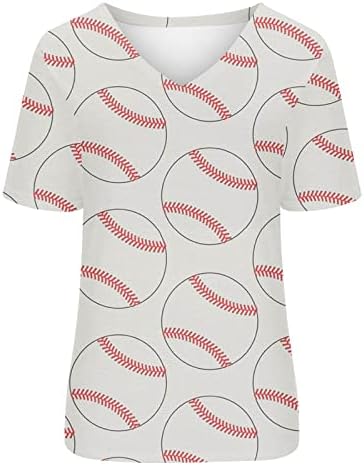 Baseball majica Žene kratki rukav V izrez Ljetni vrhovi slatki bejzbol grafički tees bejzbol igra Loveri majica bluza