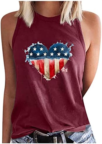 4. jula Tenk TOP ženske američke zastave SRCE grafički tees USA zvijezde Striped majica bez rukava bezvika prsluk