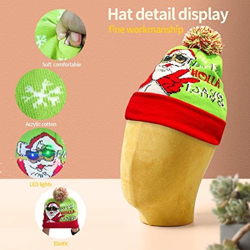 Jkjoy LED Božićni šešir, svjetla trepćuća kapa, Božićni pleteni šešir, 6 šarenih svjetla,uniseks zimska kapa