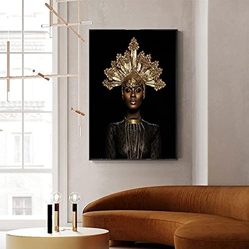 Apstraktna Zlatna kruna Crna Afrička žena uljana slika na platnenim plakatima i štampa skandinavska zidna umjetnička slika za spavaću